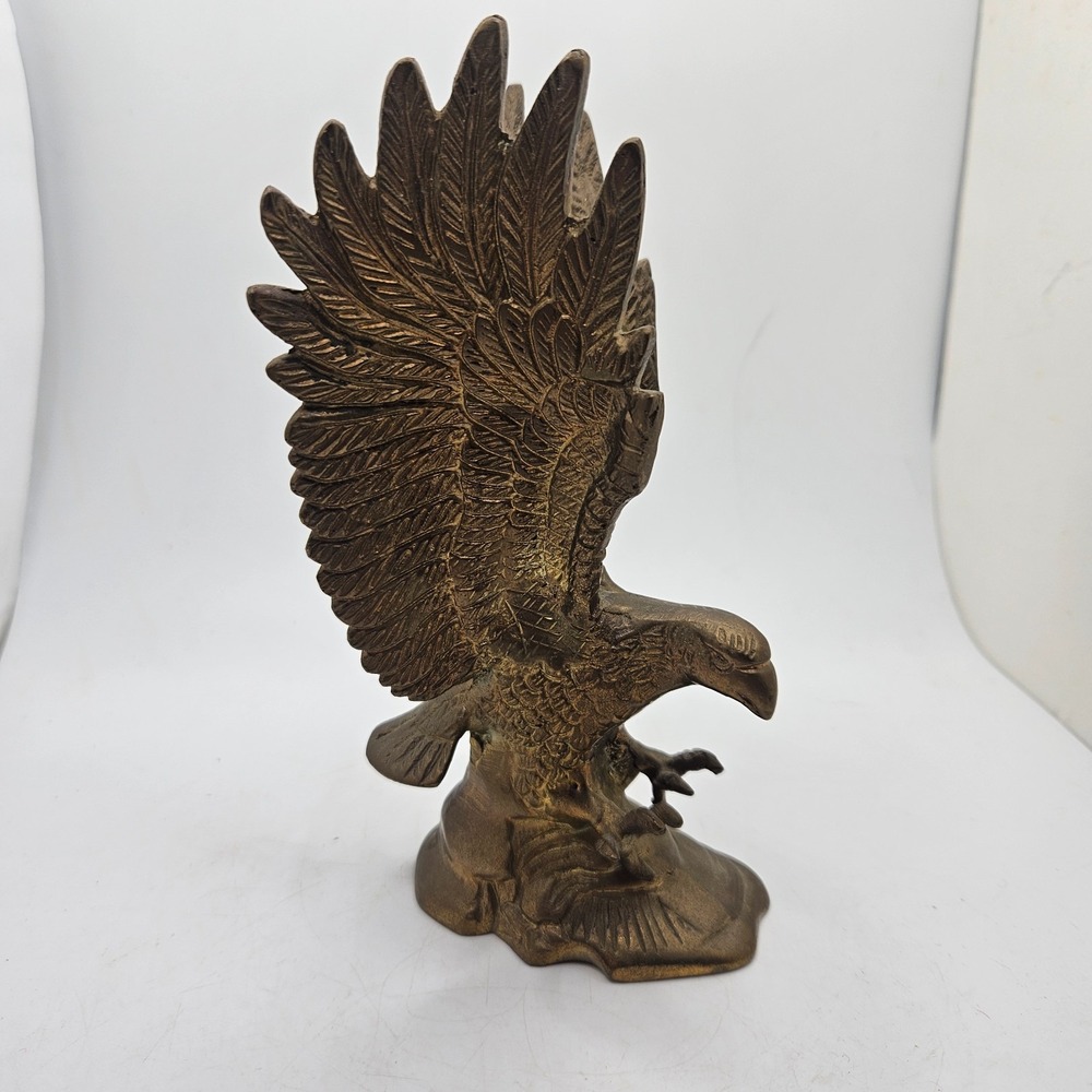 Vintage Cast Metal Eagle Figurine Brass Tone Wings Spread Patriotic Decor
